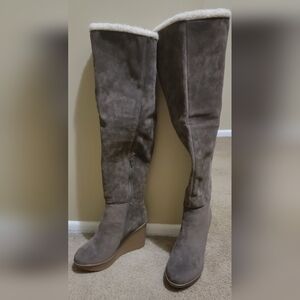 Women's Taupe Suede Thigh High Boots. NWT